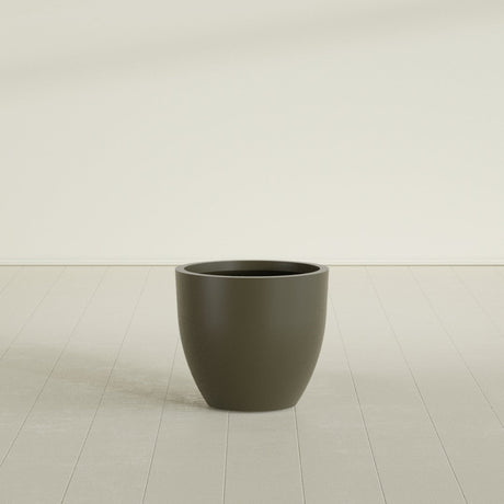 Wannsee Round Planter in Matte Bronze, 27"D × 24"H, shown empty
