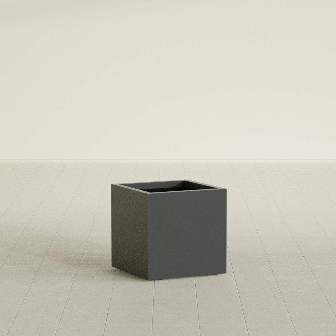 Montroy Cube Planter in Matte Charcoal, 20", shown empty