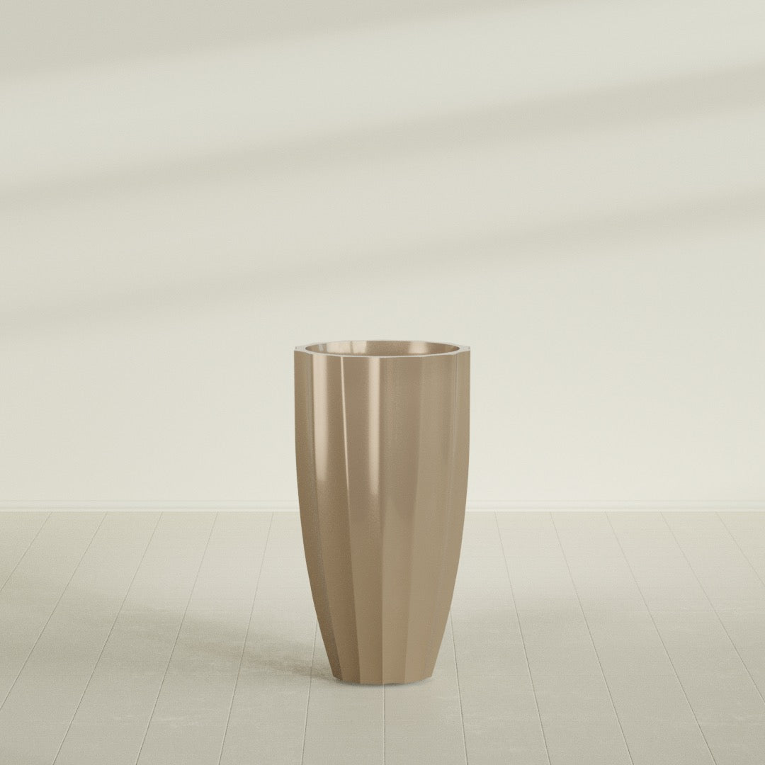 San Jose Tall Fluted Planter in Gloss Metallic Gold, 22"D × 40"H, shown empty
