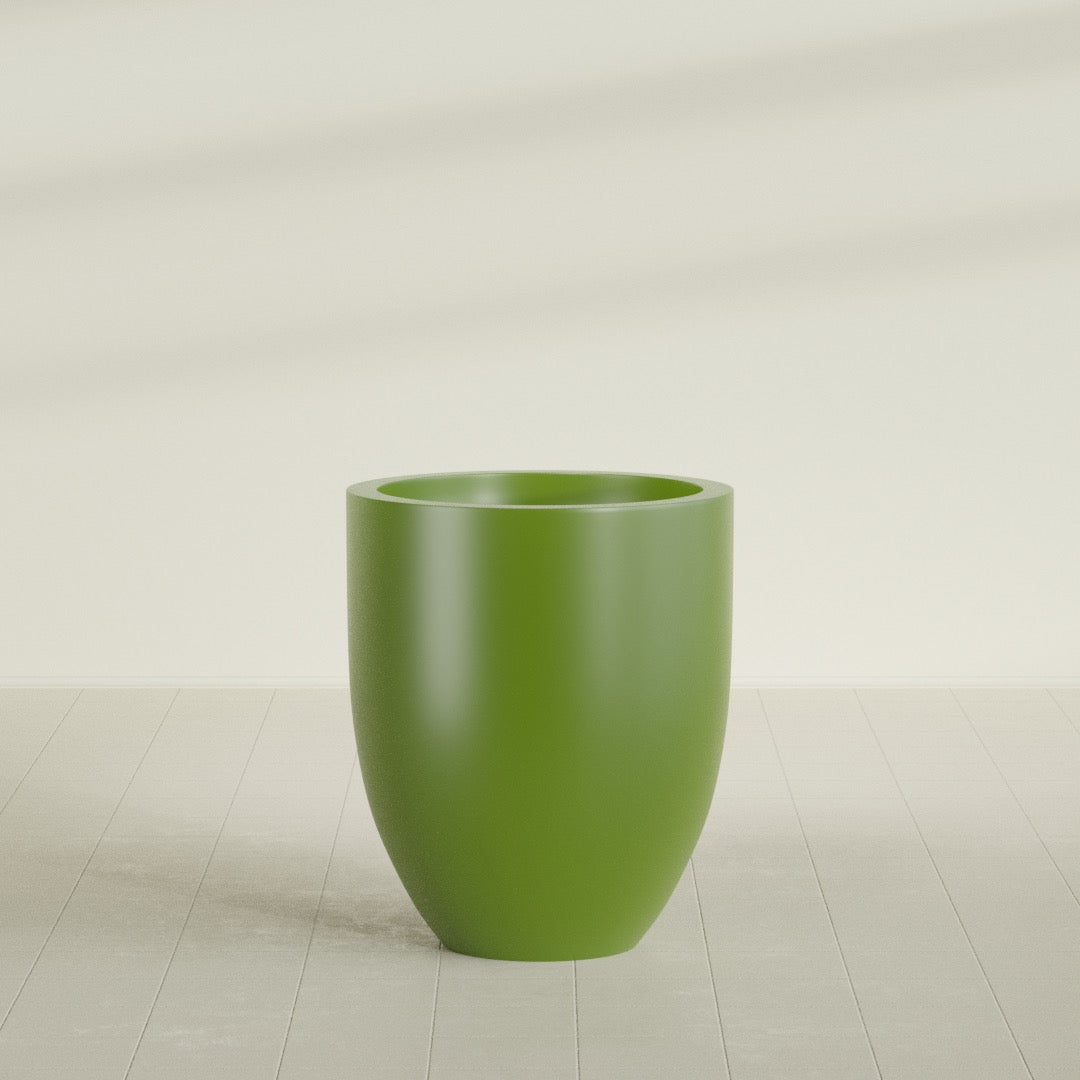 Valencia Tapered Round Planter in Satin Green, 27"D × 31"H, shown empty