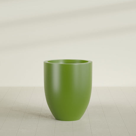 Valencia Tapered Round Planter in Satin Green, 27"D × 31"H, shown empty