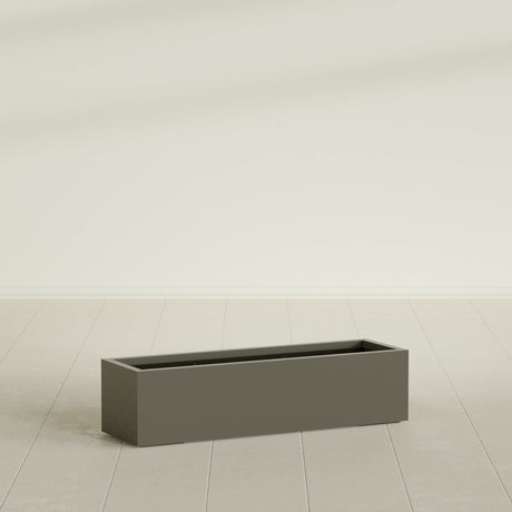 Cuba Low Rectangular Planter in Matte Bronze, 48"L × 14"D × 12"H, shown empty
