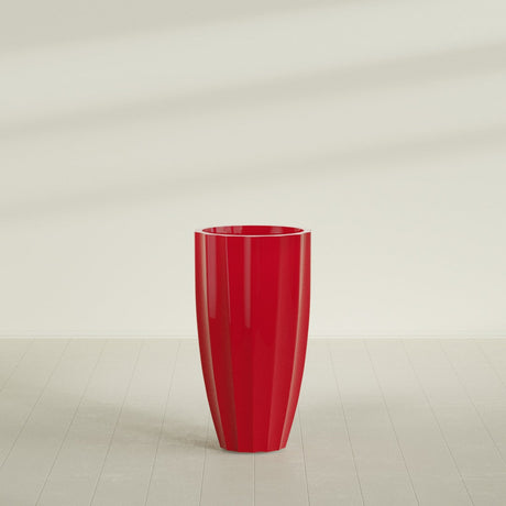 San Jose Tall Fluted Planter in Gloss Red, 22"D × 40"H, shown empty