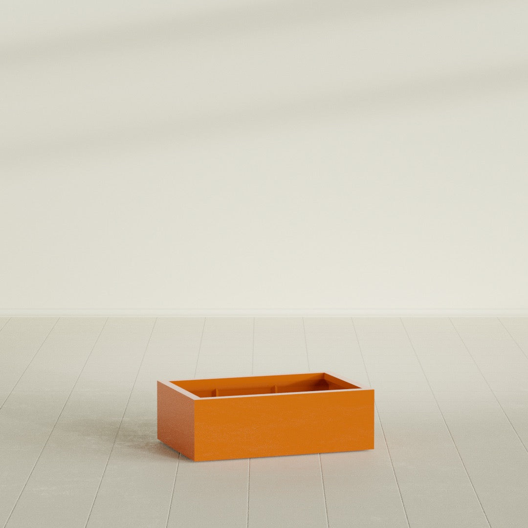 Antwerp Rectangular Planter in Gloss Tangerine, 36"L × 24"D × 12"H, shown empty