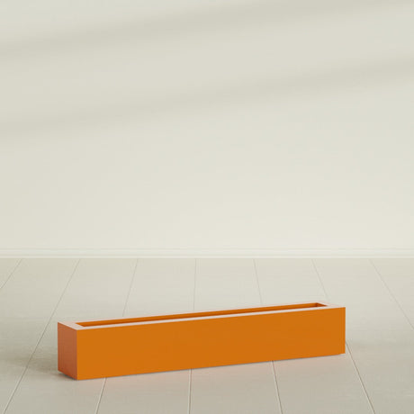 Salon Box Planter in Gloss Tangerine, 48" Long, shown empty