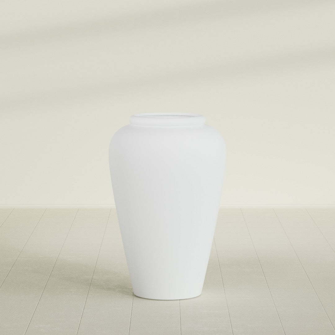 Barà Jar Planter in Gloss Bright White, 24"D × 37"H, shown empty