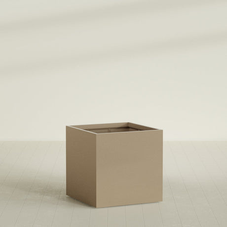 Montroy Cube Planter in Gloss Metallic Gold, 40", shown empty