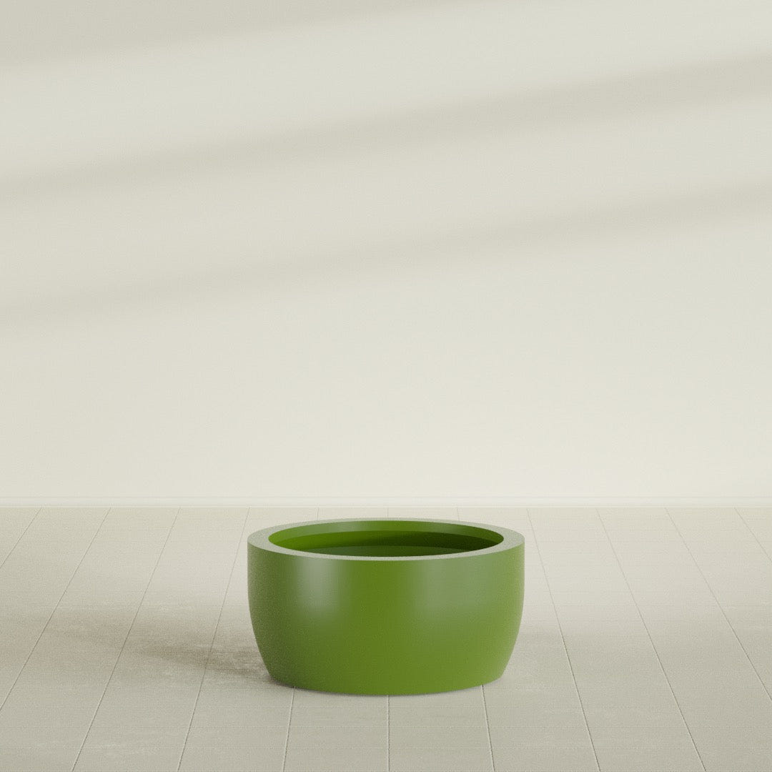 Casablanca Bowl Planter in Satin Green, 30"D × 15"H, shown empty