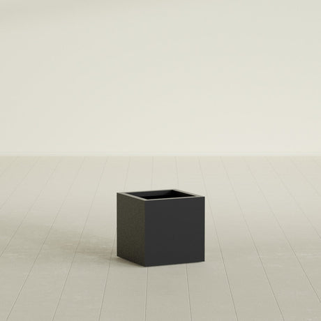 Montroy Cube Planter in Matte Black, 16", shown empty