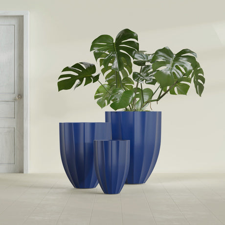Alicante Fluted Planter in Matte Cobalt Blue, 15"D × 21"H, shown empty