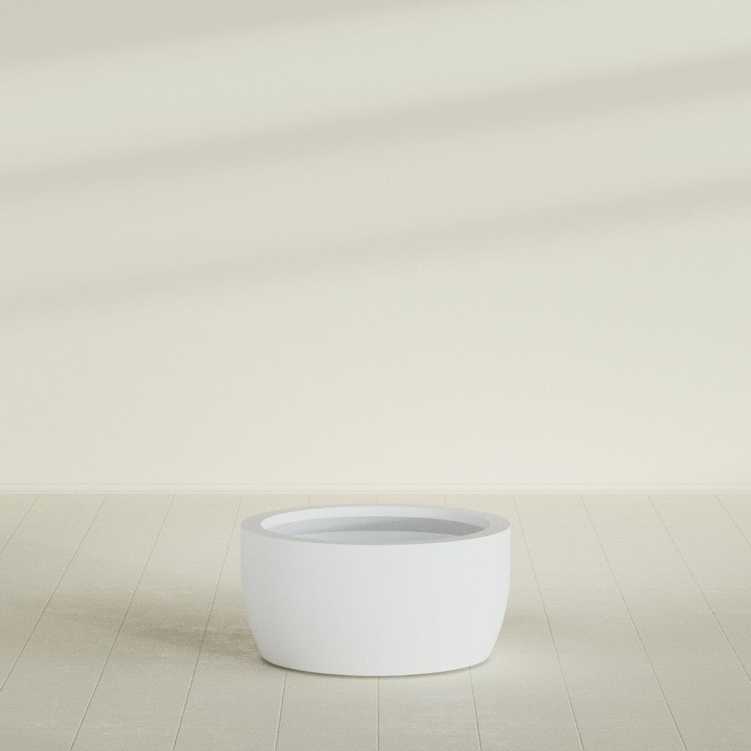 Casablanca Bowl Planter in Gloss Bright White, 30"D × 15"H, shown empty