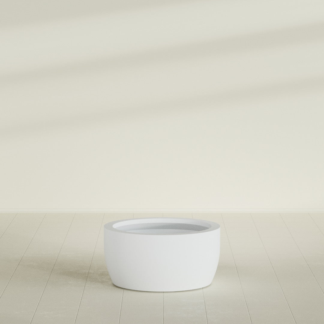 Casablanca Bowl Planter in Gloss Bright White, 30"D × 15"H, shown empty