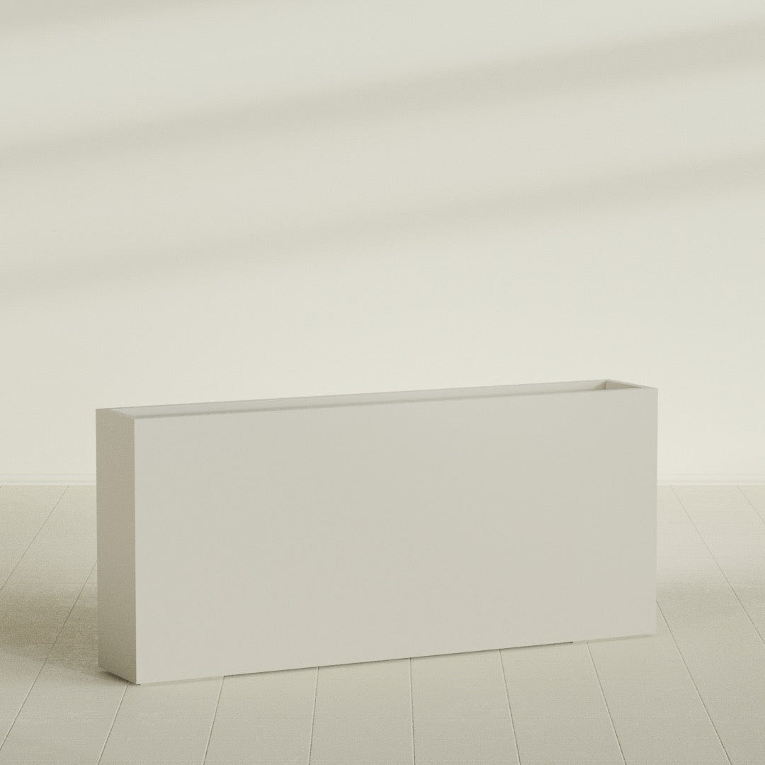 Delray Rectangular Planter in Satin Beige, 72"L × 12"D × 32"H, shown empty