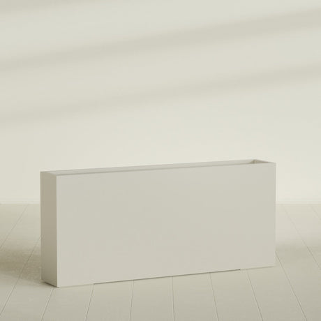 Delray Rectangular Planter in Satin Beige, 72"L × 12"D × 32"H, shown empty