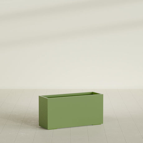 Tolga Rectangular Planter in Satin Green, 48"L × 16"D × 24"H, shown empty