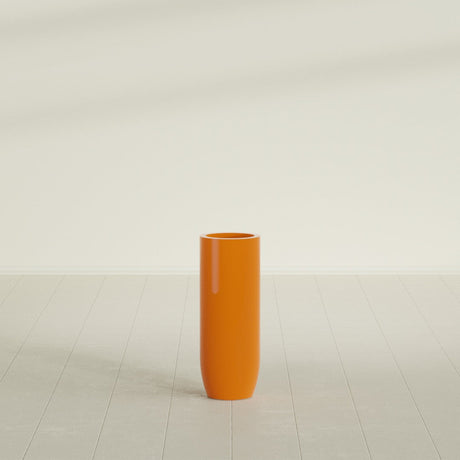 Saint Tropez Bullet Round Planter in Gloss Tangerine, 12"D × 32"H, shown empty