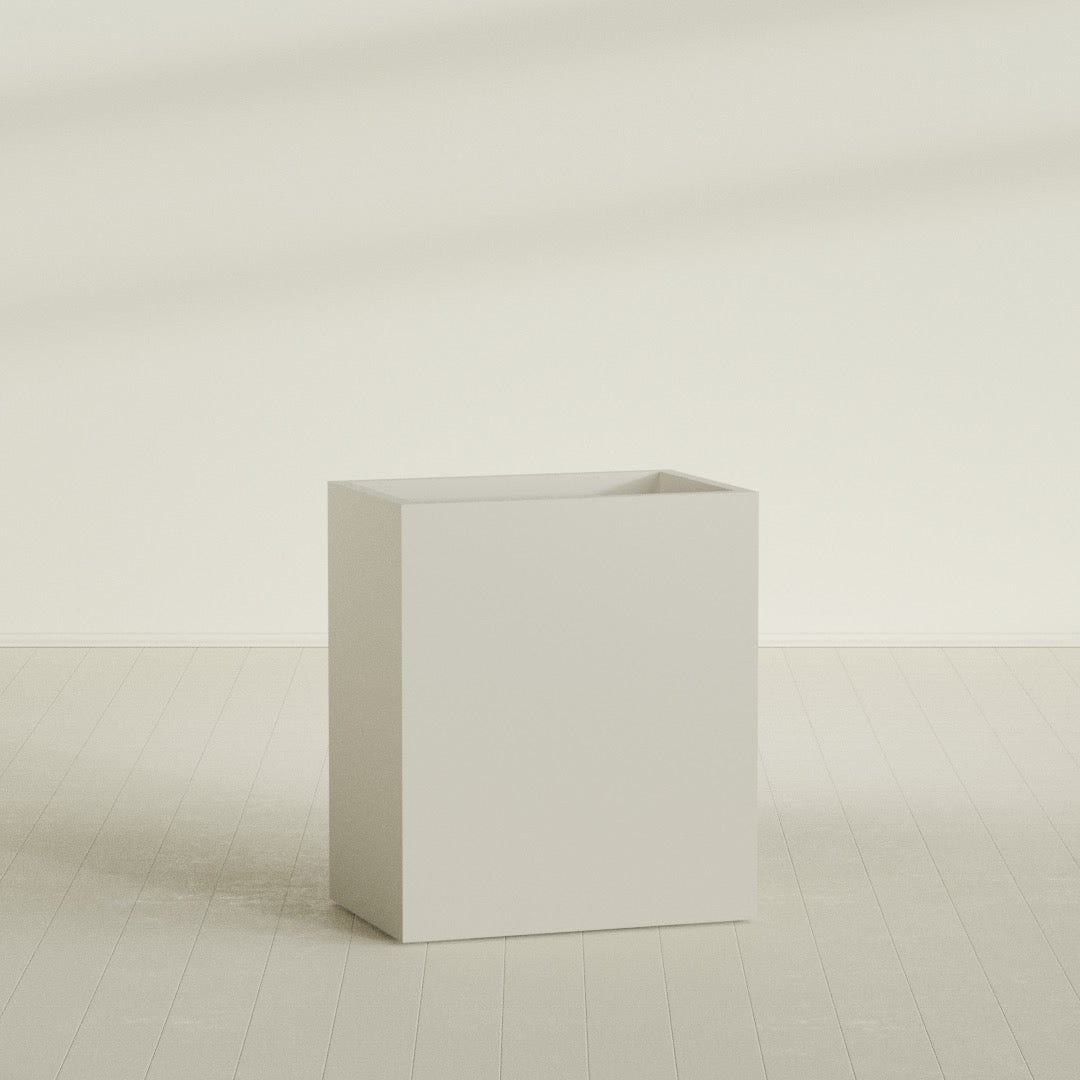 Darwin Rectangular Planter in Satin Beige, 36"L × 24"D × 42"H, shown empty