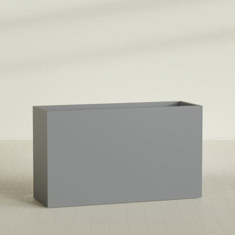 Darwin Rectangular Planter in Matte Gunmetal, 72"L × 24"D × 42"H, shown empty