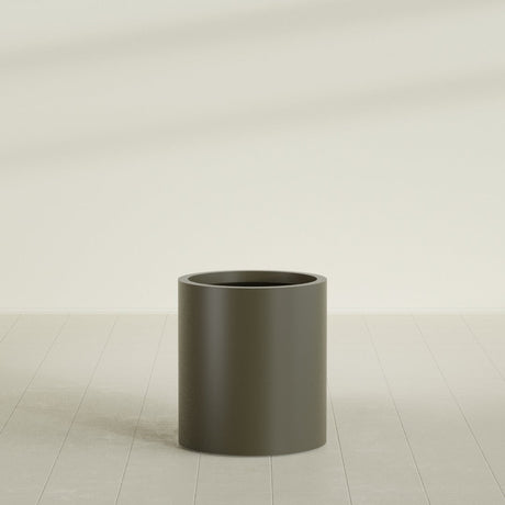 Rio Grande Cylinder Planter in Matte Bronze, 18"D × 20"H, shown empty