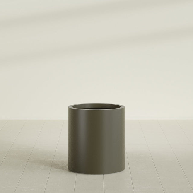 Rio Grande Cylinder Planter in Matte Bronze, 18"D × 20"H, shown empty