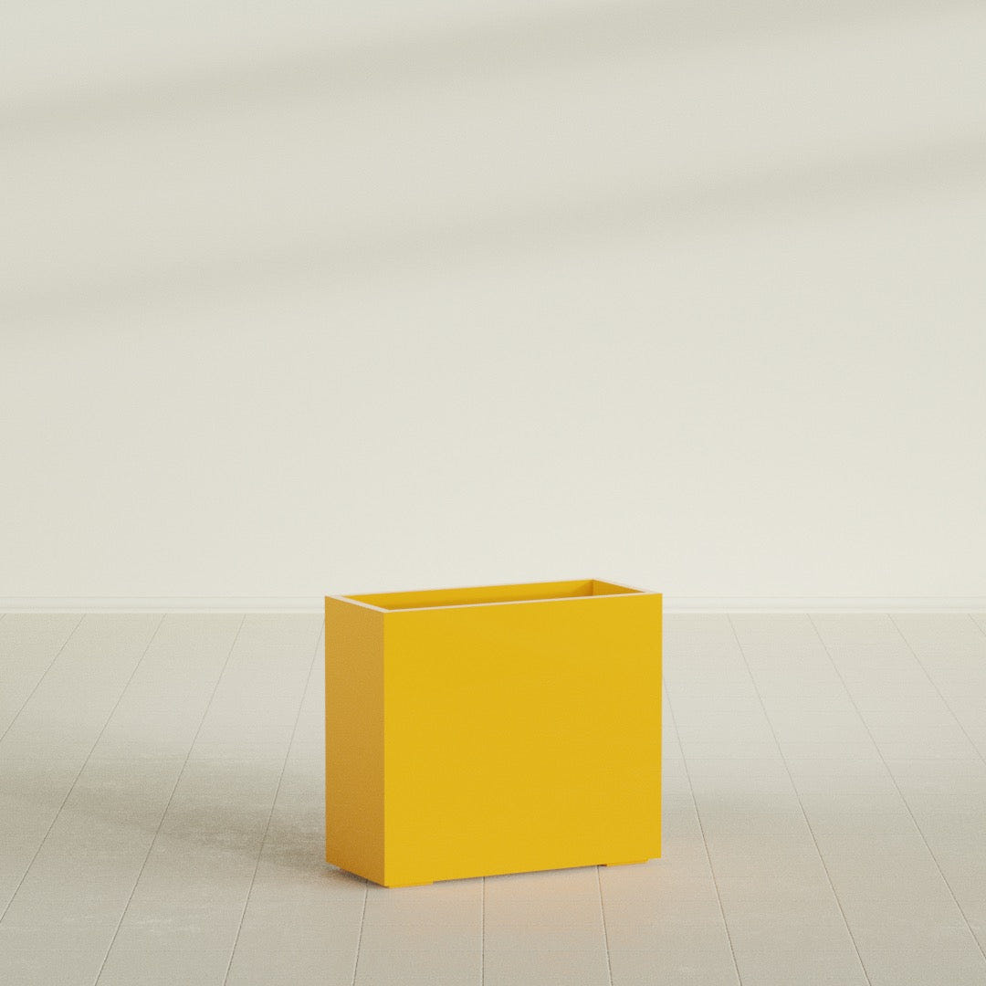 Potsdam Rectangular Planter in Gloss Saffron, 36"L × 16"D × 32"H, shown empty