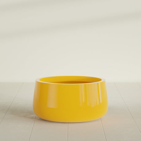 Short Hayden Bowl Planter in Gloss Saffron, 20"D × 10"H, shown empty