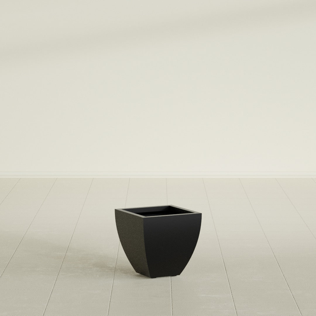 Lima Tapered Square Planter in Matte Black, 12", shown empty