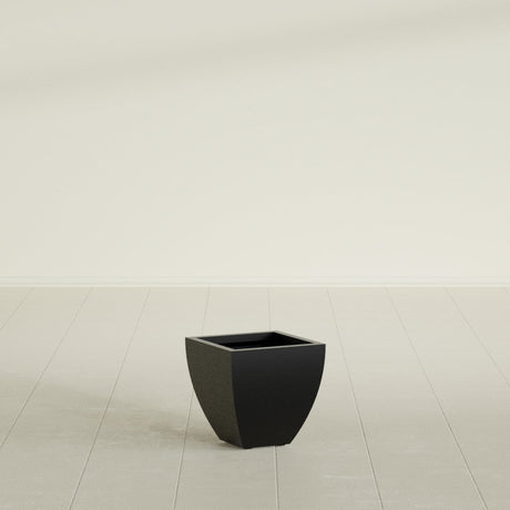 Lima Tapered Square Planter in Matte Black, 12", shown empty