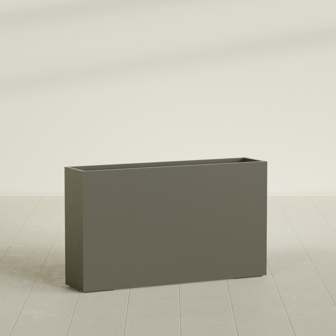 Perth Rectangular Planter in Matte Bronze, 72"L × 16"D × 42"H, shown empty