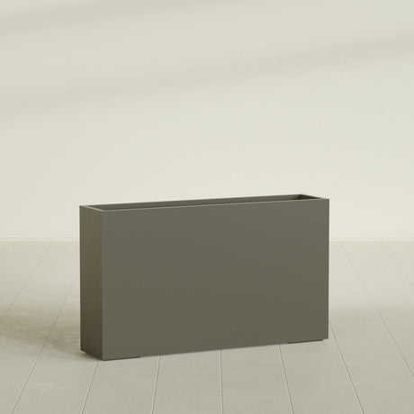 Perth Rectangular Planter in Matte Bronze, 72"L × 16"D × 42"H, shown empty