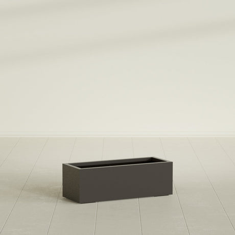 Cuba Low Rectangular Planter in Matte Dark Brown, 36"L × 14"D × 12"H, shown empty