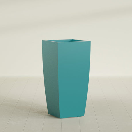 Toulan Tapered Square Planter in Satin Seafoam Green, 20"W × 42"H, shown empty