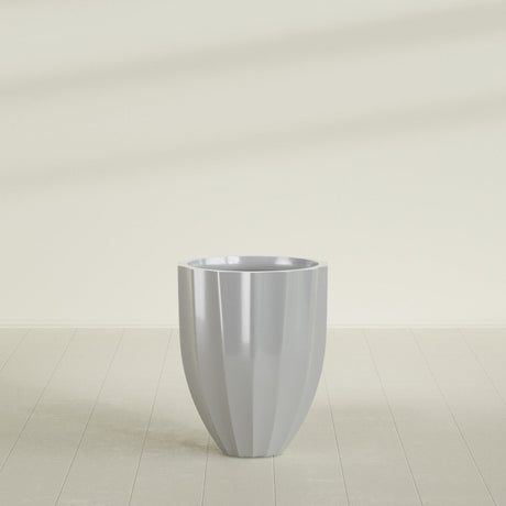 Alicante Fluted Planter in Metallic Silver, 22"D × 27"H, shown empty
