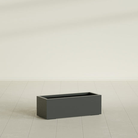 Cuba Low Rectangular Planter in Matte Charcoal, 36"L × 14"D × 12"H, shown empty