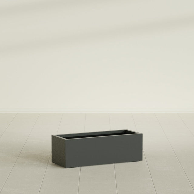 Cuba Low Rectangular Planter in Matte Charcoal, 36"L × 14"D × 12"H, shown empty