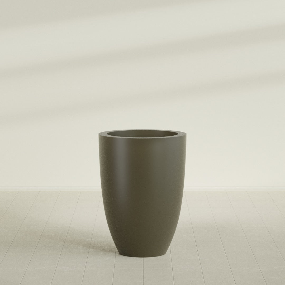 Brannan Tapered Round Planter in Matte Bronze, 30"D × 41"H, shown empty