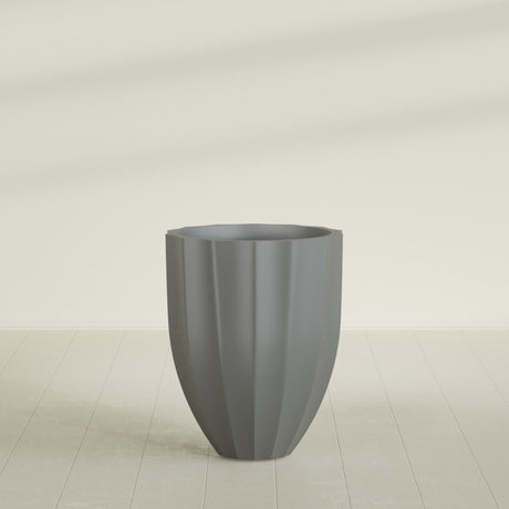 Alicante Fluted Planter in Matte Gunmetal, 26"D × 32"H, shown empty