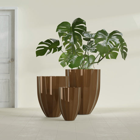 Alicante Fluted Planter in Metallic Bronze, 15"D × 21"H, shown empty