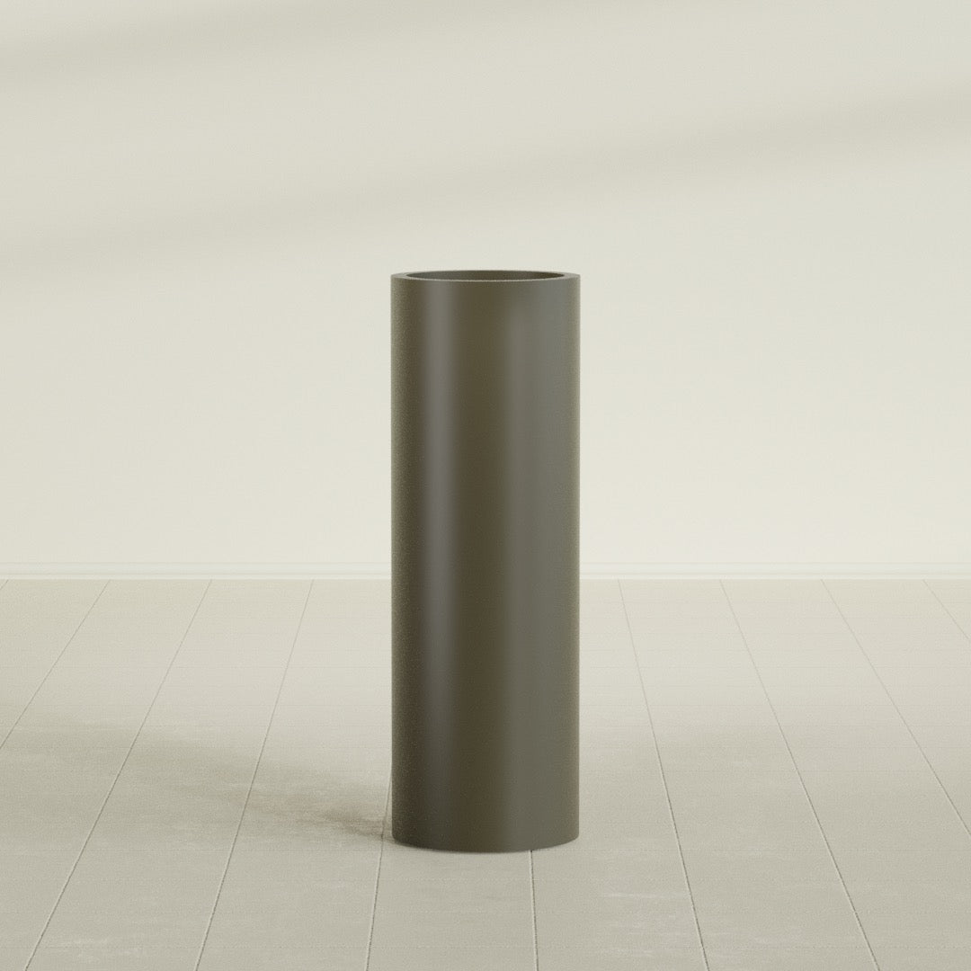 Corry Cylinder Planter in Matte Bronze, 12"D × 36"H, shown empty