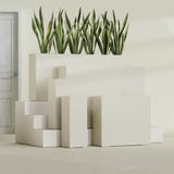 Delray Rectangular fiberglass planter in Satin Beige, size range, in a sunlit interior