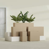 Potsdam Rectangular fiberglass planter in Gloss Metallic Gold, size range, in a sunlit interior