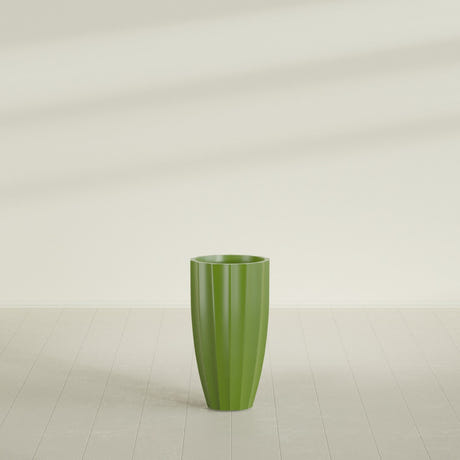 San Jose Tall Fluted Planter in Satin Green, 16"D × 30"H, shown empty