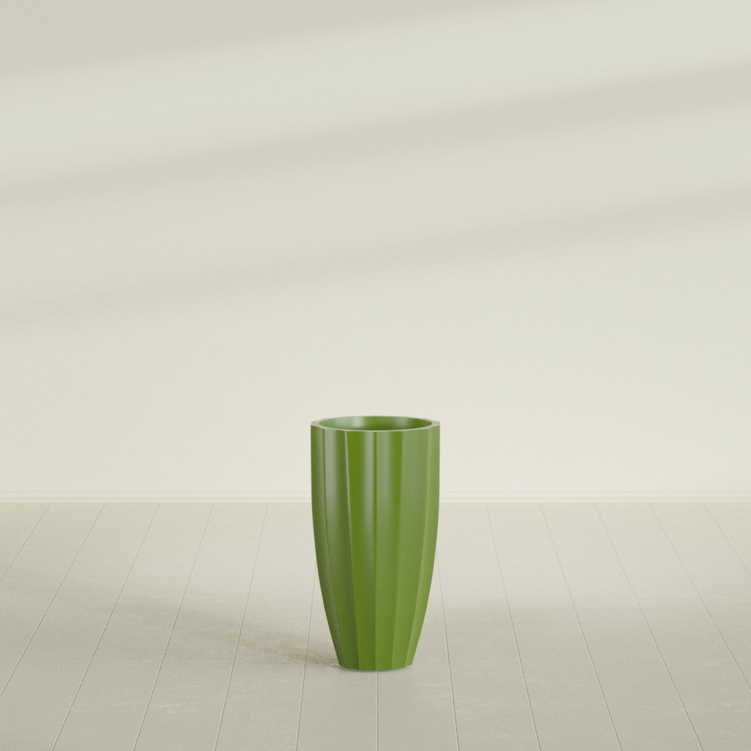 San Jose Tall Fluted Planter in Satin Green, 16"D × 30"H, shown empty