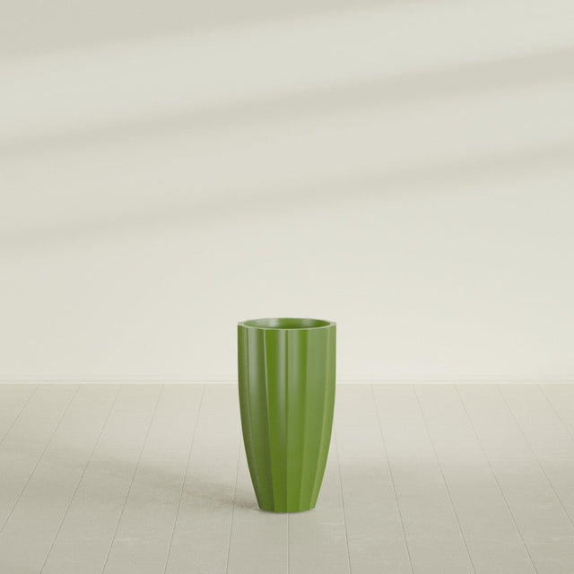 San Jose Tall Fluted Planter in Satin Green, 16"D × 30"H, shown empty