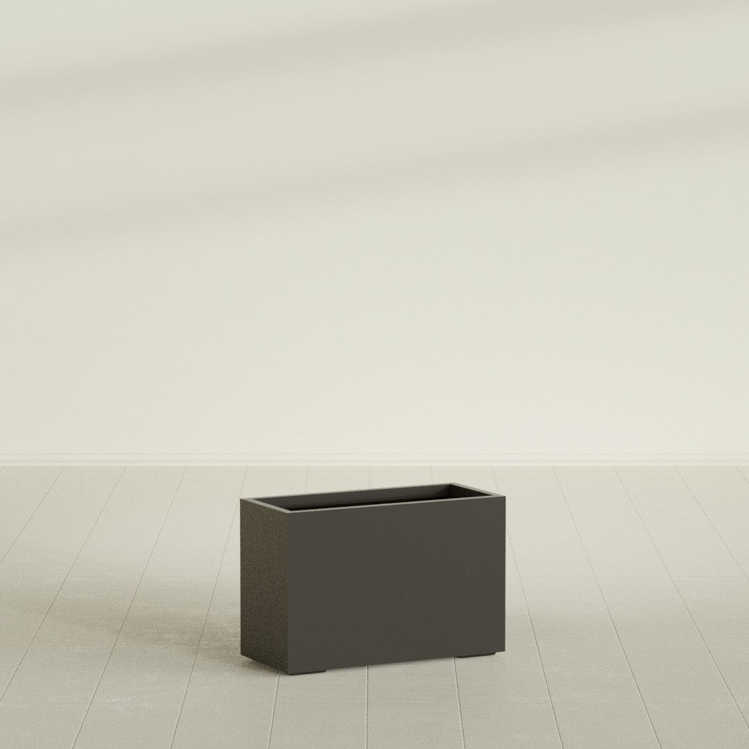Tolga Rectangular Planter in Matte Dark Brown, 36"L × 16"D × 24"H, shown empty