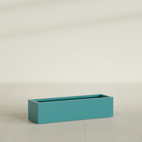 Cuba Low Rectangular Planter in Satin Seafoam Green, 48"L × 14"D × 12"H, shown empty