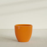 Wannsee Round Planter in Gloss Tangerine, 44"D × 39"H, shown empty