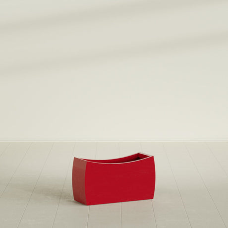 Seoul Curved Planter in Gloss Red, 32"L × 12"D × 18"H, shown empty