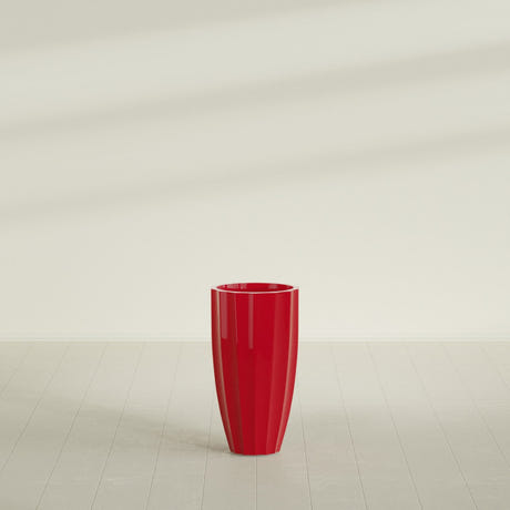 San Jose Tall Fluted Planter in Gloss Red, 16"D × 30"H, shown empty