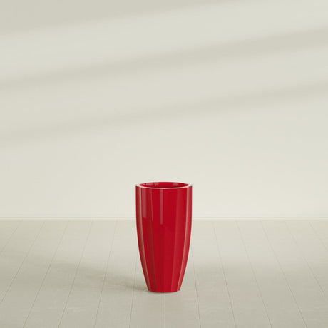 San Jose Tall Fluted Planter in Gloss Red, 16"D × 30"H, shown empty